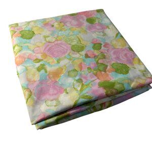 Vintage Cannon Royal Family King Flat Sheet ONLY Watercolor Roses Flowers Print